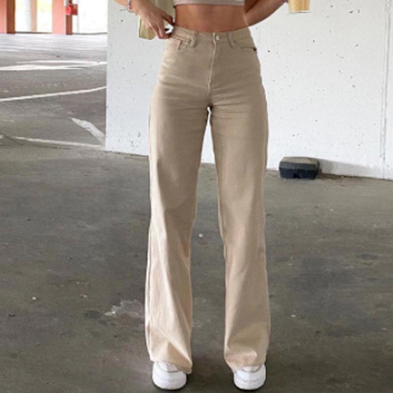 

Women's Pants & Capris Women Casual Fashion Long Trousers Bell Bottoms Solid Color Ladies High Waist Denim With Pockets Slimming Clothes, Black;white