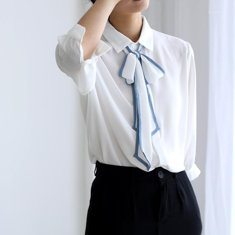 

Autumn New Women Blouses Shirts White Blue Bow Chiffon Shirt Female Formal Office Lady Work Blouses Spring Summer 20201, Sky blue