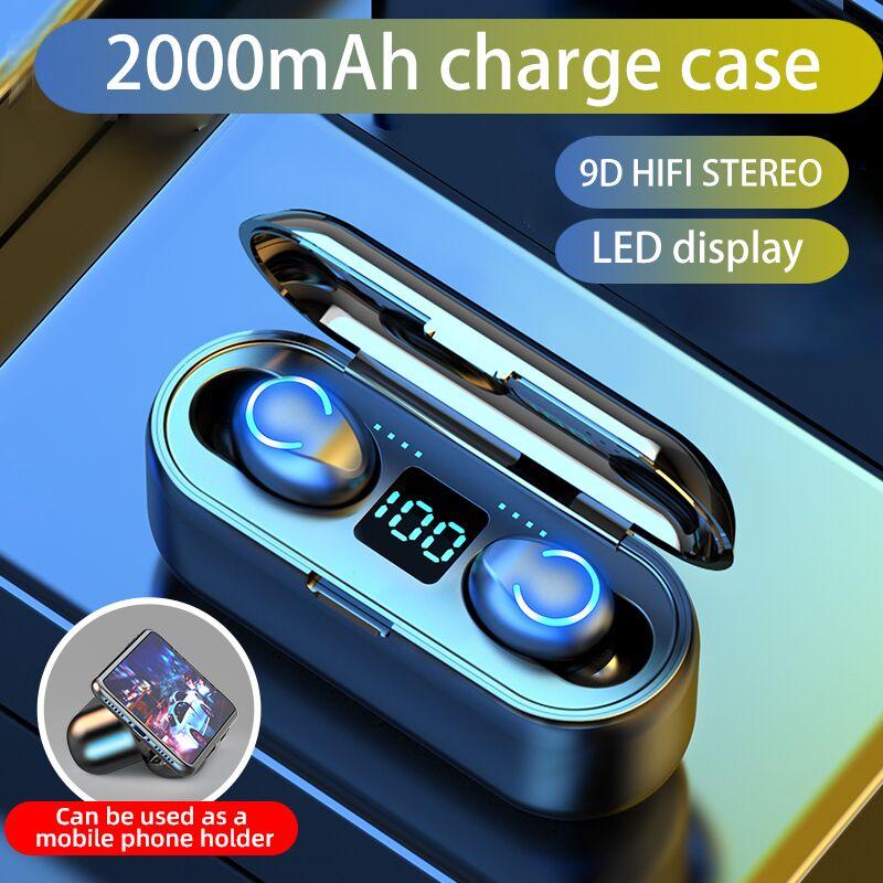 

TWS Earphones Wireless 5.0 Bluetooth Headphones LED Display With 2000 mAh Power Bank Touch Control Sports Waterproof Earbuds, Black