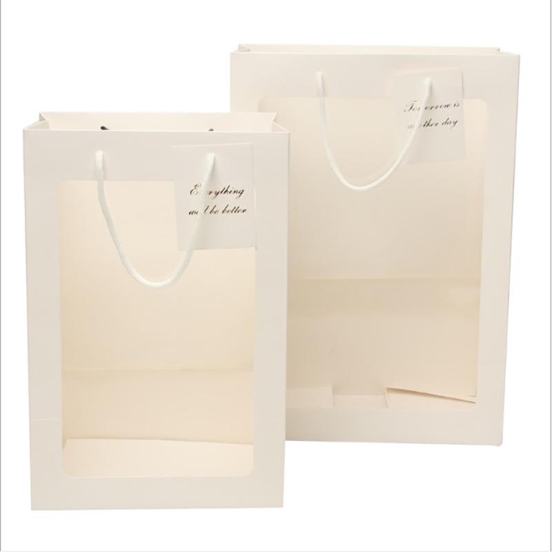 

5 Pcs Transparent Flower Paper Handbags Bouquet Gift Bag Wedding Festival Candy Paper Packaging Bag