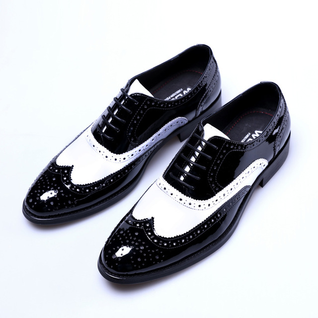 

Oxfords Men Dress Shoes Classic Black And White Formal Business Wedding Shoes Genuine Leather Brogue Shoes