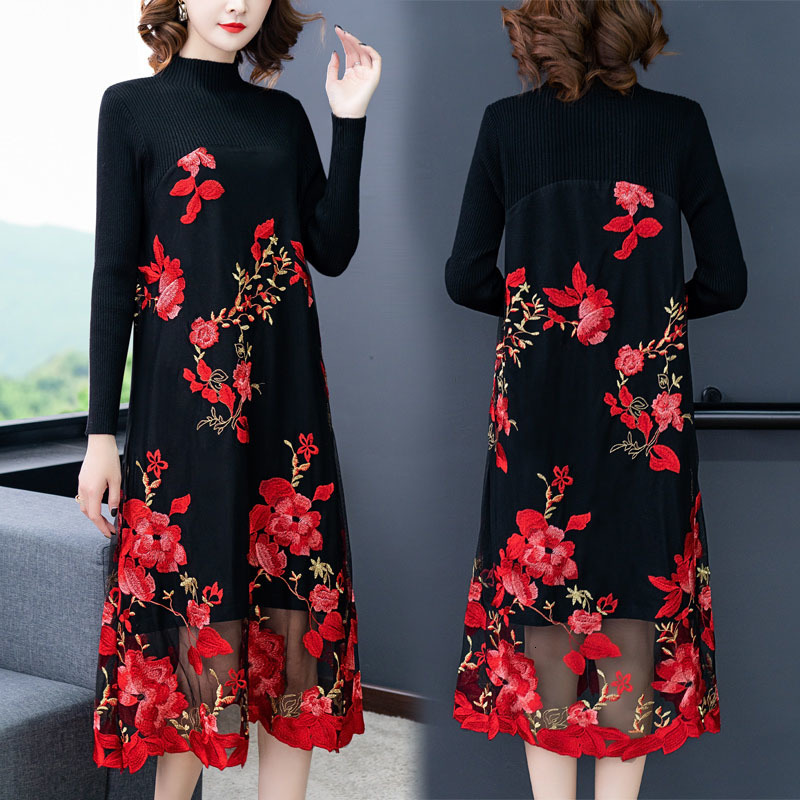 

Women's Casual Fashion Embroidered Lace, Knitted Sweater Ladies'plus Size 3xl R251 Mgkj, Red