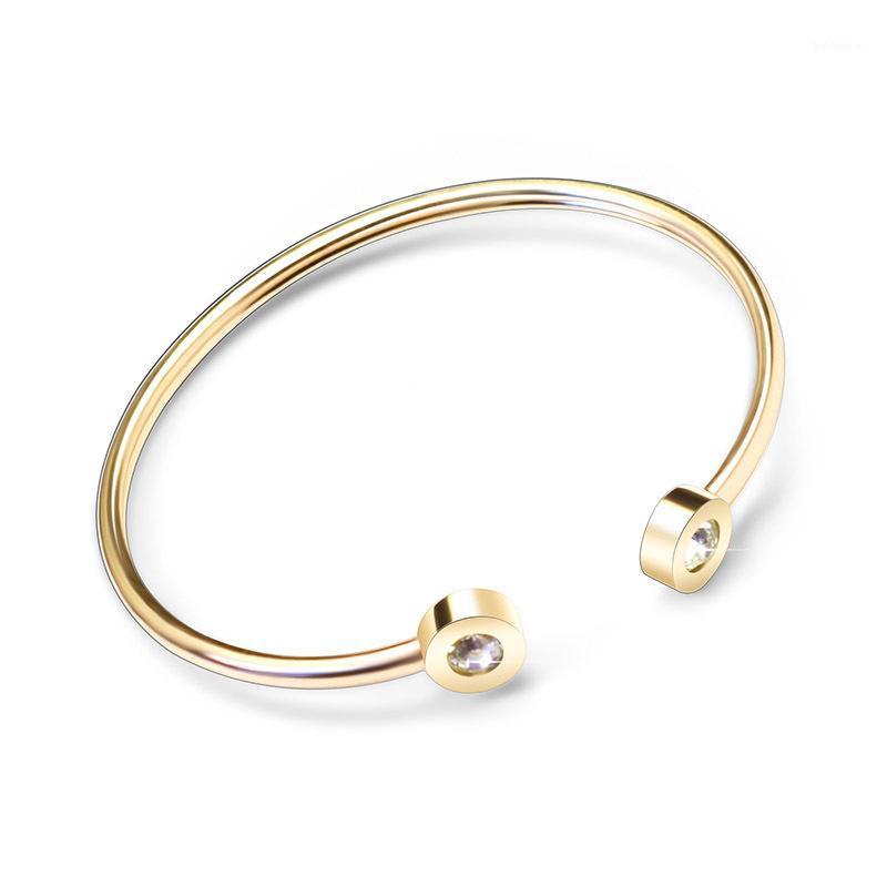 

Simple Adjustable Stainless Steel Cuff Bracelets For Women Men Fashion Double Round Crystal Bangles Luxury Designer Jewelry Gift1