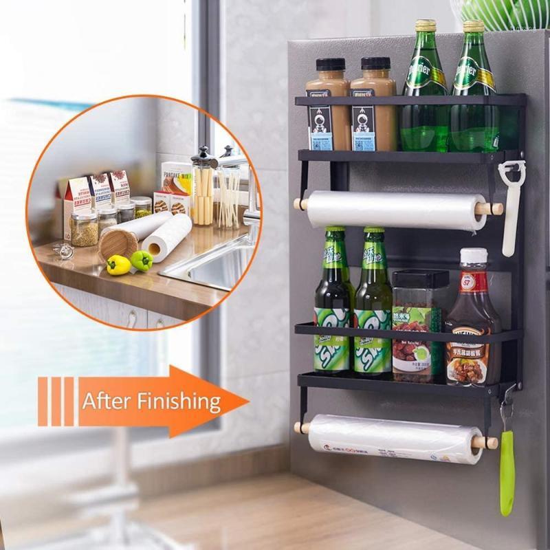 

magnetic storage rack Refrigerator Rack Creative Kitchen Supplies Folding Storage Shelf Display Multi Functional Magnetic1