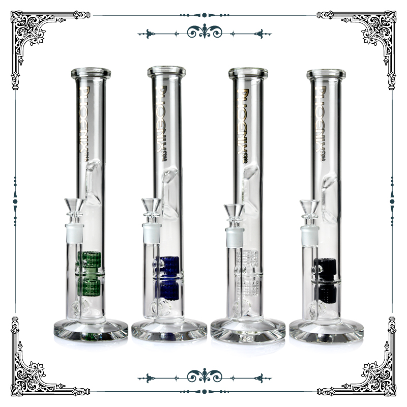

phoenix glass 13.5 inch Straight Bong double matrix percs water Pipe dabber heady rig recycler bong water pipe hookahs Shisha 18mm joint
