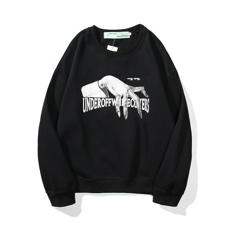 

European and American Mens Sweatshirts fashion hip hop street off hand printed sweater ow religious arrow long sleeve T-shirt coats, Black