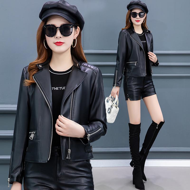 

Spring new locomotive pu leather jacket short section small coat mom fashion autumn coat young middle-aged women's wear, As pic