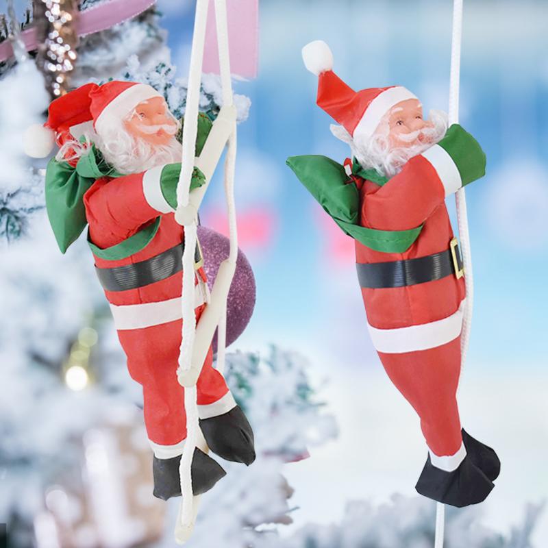 

Merry Christmas Santa Claus Climbing Stairs On Rope Ladder Xmas Trees Hanging Decoration Festival Party Supplies Kids Gifts