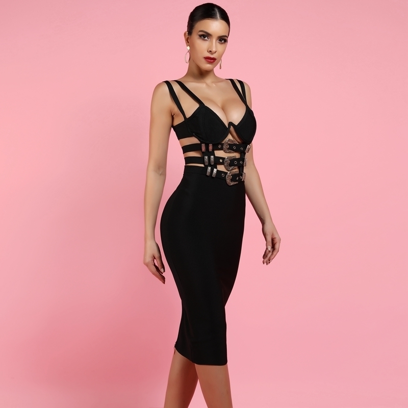 

Ocstrade Nightclub Black New Sexy Women Fashion V Neck Bodycon Club Party Vestido Bandage Dress Y200824