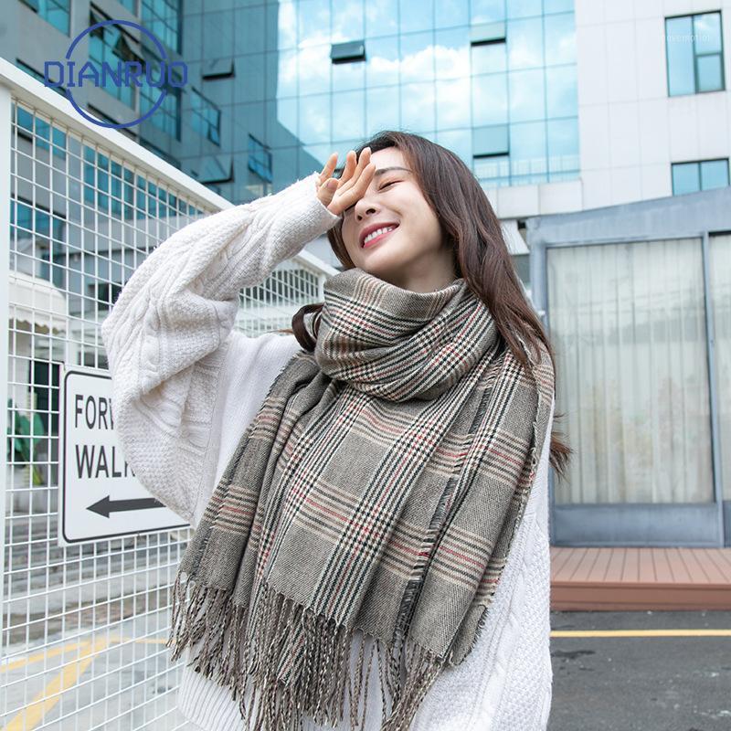 

DIANRUO New Women Polychromatic Tasselsscarf Fashion Plaid Winter Scarves for Ladies Cashmere Shawls Wraps Warm Neck N3201