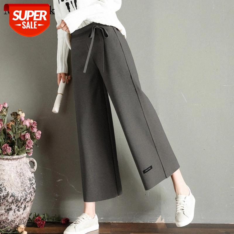

Autumn Casual Wide Leg Pants Women Woolen High Waist Baggy Pants Women Plus Size Loose Cotton Winter Trousers 11691 #Mz5b, Black;white