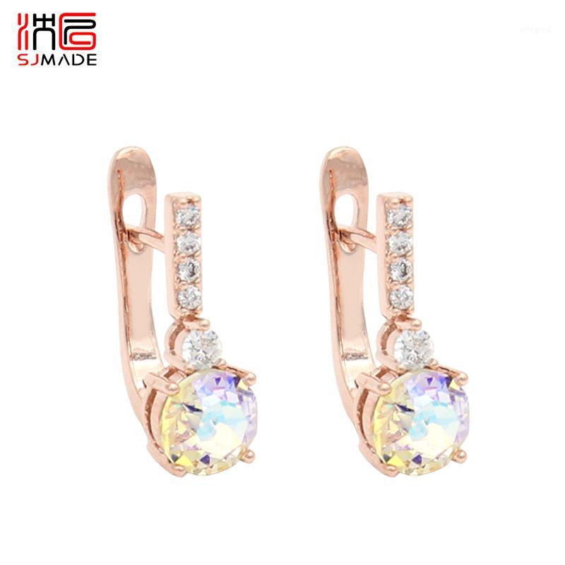 

Dangle & Chandelier SJMADE Japanese Korean CZ Colorful Round Crystal Earrings 2021 Fashion Luxury 585 Rose Gold White For Women Jewelry1