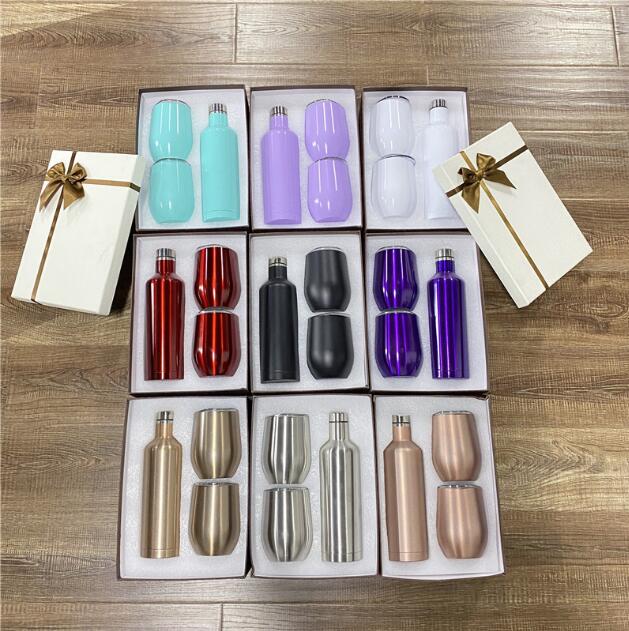 

3pcs Lot Wine Bottle Set with Two 12oz Wine Tumblers 25oz Stainless Steel Bottles with Egg Shaped Mug Insulated Vacuum Glass Sets Gift