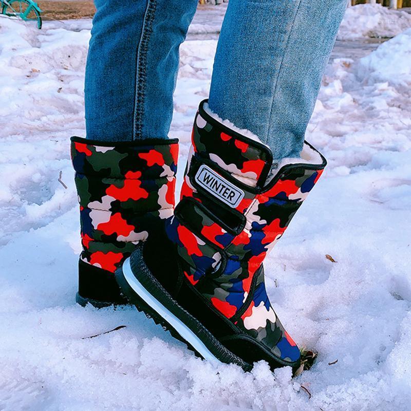 

Women Boots Waterproof Snow Boots Flat Heel Mid-calf Warm Plush Winter Female Winter Shoes Warm Fur Shoe Pad Camouflage1, Black
