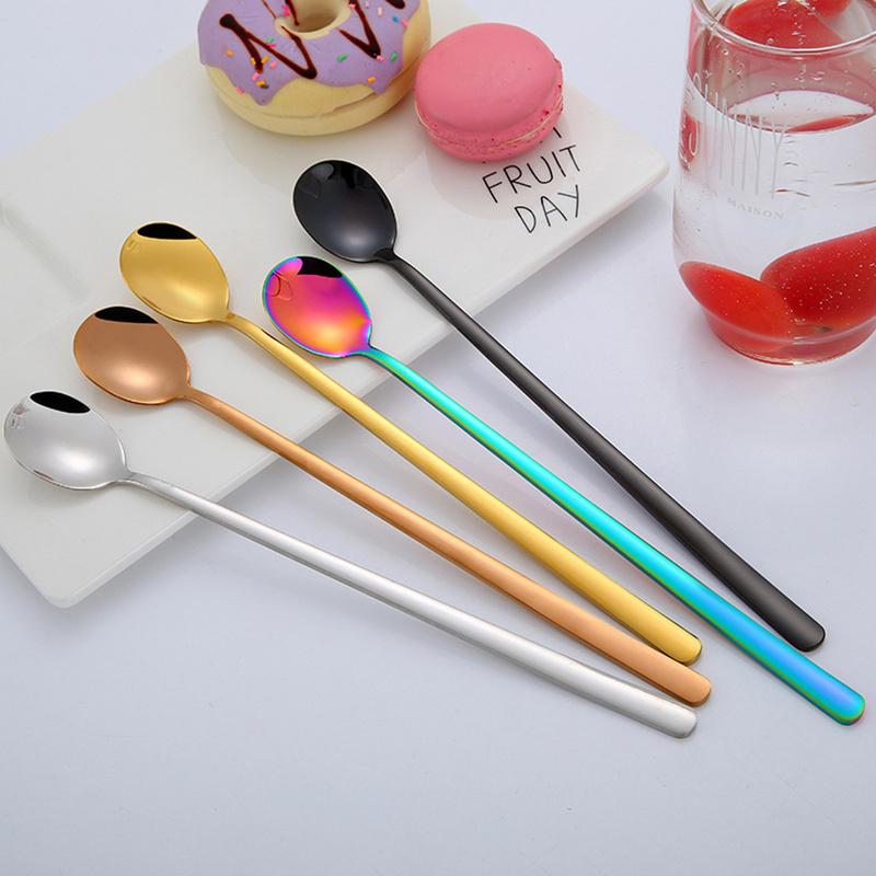 

Colorful High Quality Rainbow Black 304 Stainless Steel Spoon Dinnerware Set Coffee Spoons Dessert Stir Soup Silverware Set 1pc