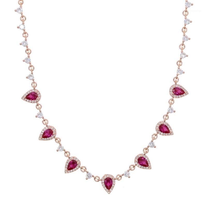 

micro pave red clear colorful cz geometric water drop cz charm rose gold choker necklace for women wedding engagement jewelry1