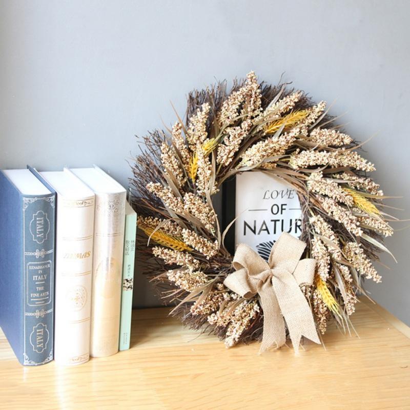 

40CM Artificial Peony Flower Wreath Christmas Thanksgiving Window Wall Wedding Home Decor Props With Green Leaves, A5