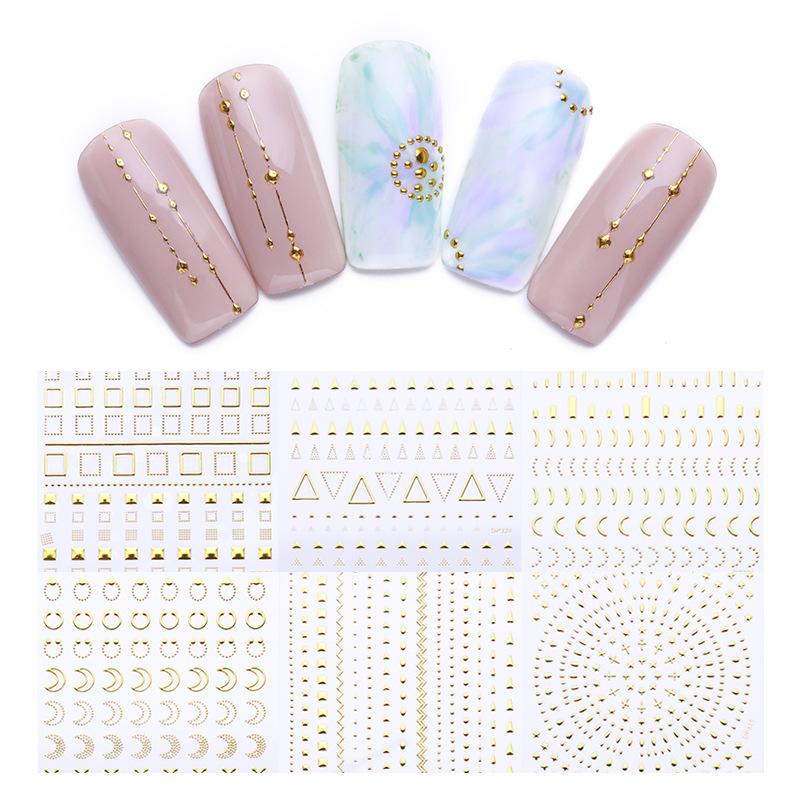 

1 Sheet Nail Art Adhesive Sticker Decals 3D Laser Gold and Silver Color Geometrical Shapes Manicure DIY Nail Decoration, 15