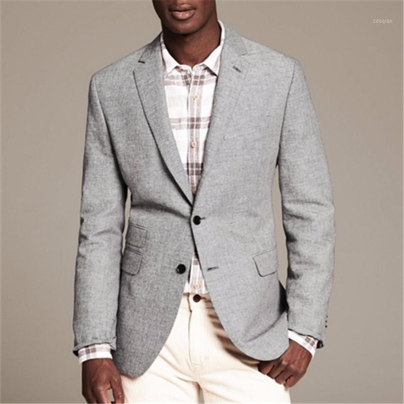 

New Style Grey Casual Men Suit 2 Pieces(Jacket+Pants+Tie) Slim Fit Simple Outfit Blazer Custom Stylish Summer Men Clothes 0491, As picture