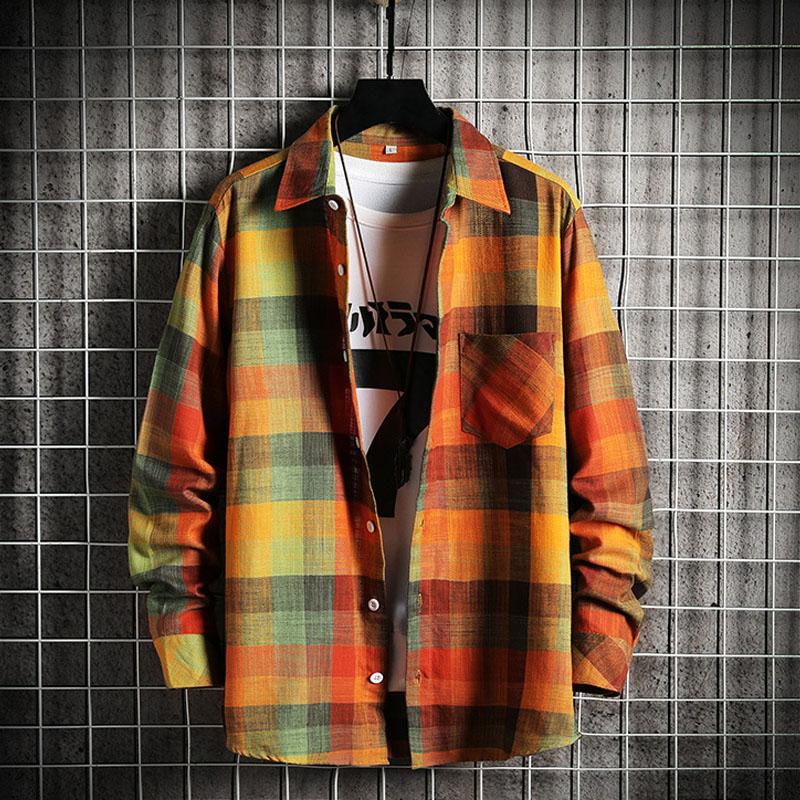 

2021 Lovers Summer Spring New Women Mens Plaid Shirt Flannel Lumberjack Scottish Wind Shirt Brushed Cotton Casual Thin Coat, Orange