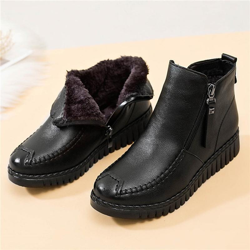 

Short Boots Women Winter Plus Velvet Warm Fiat Mother Shoes 2020 New All-match Cotton Shoes Women's Boots, Black