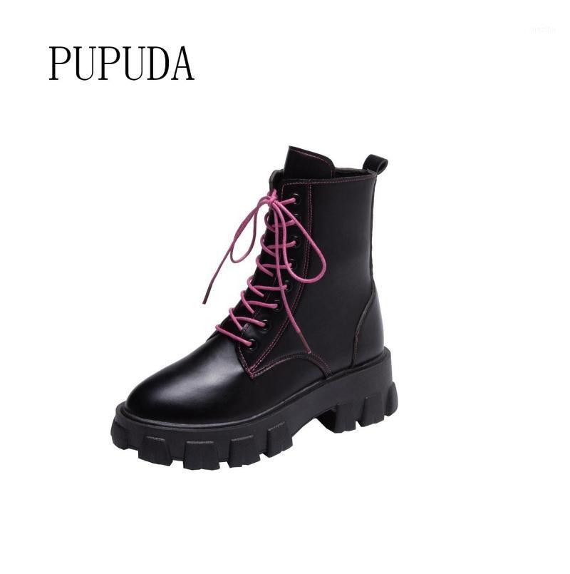 

PUPUDA Platform Boots Women New Winter Boots Female Fashion Chunky Women Lace Up Cowboy For High 5.5Cm Casual1, Black