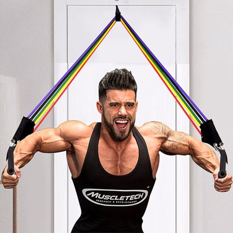 

11 PCS Women Men Gym Sports Accessories Yoga Belts Stretch Strap Pull Rope Suit Fitness Resistance Tube Body Training Workout1, Red