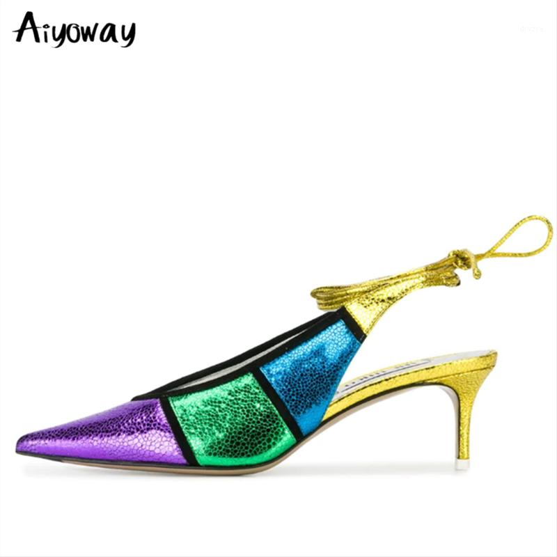 

Aiyoway European Sexy Match Color PU Leather Mid Thin Heel Pumps Pointed Toe Cross Bandage Dress Shoes Female Big Size1, Multicolor