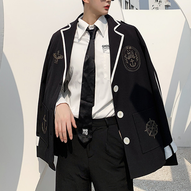 

2020 Homme Men's Wear Single Casual Man's Vintage Fashion Streetwear Hip Hop Loose Blazer Outerwear Jacket Hoqy, Black