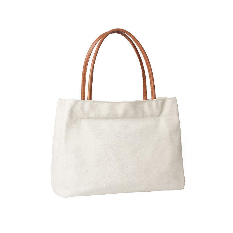 

2021 New Fashion Densified Canvas Tote Bag Women's Single Shoulder Large Capacity Handbag Nature Style Casual Female Purse, White