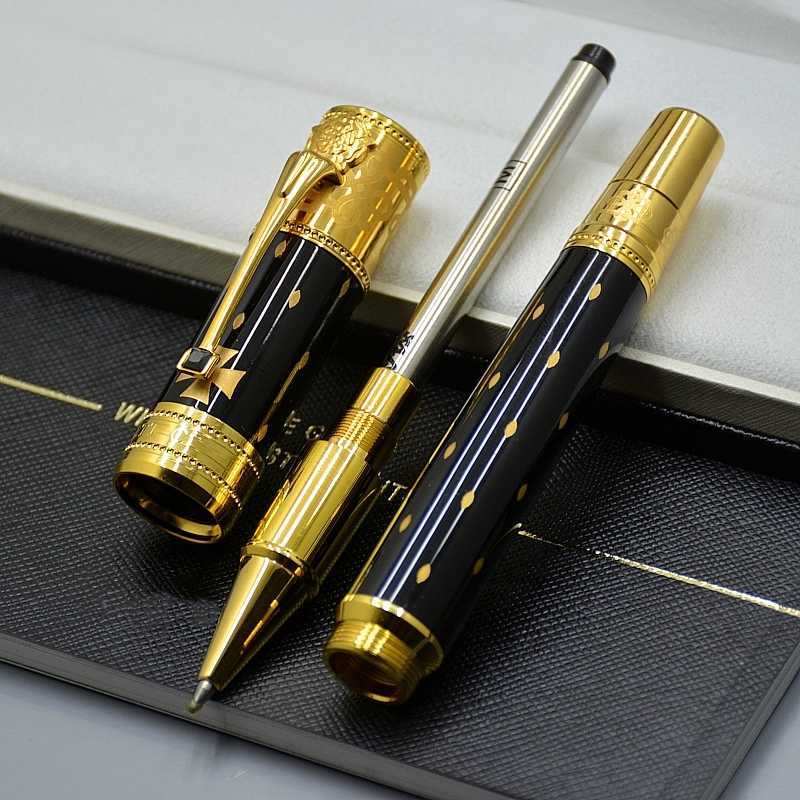 

Pen Elizabeth Limited edition High quality Black Metal Golden Silver engrave Rollerball pen Fountain pens Writing office supplies with, As picture show