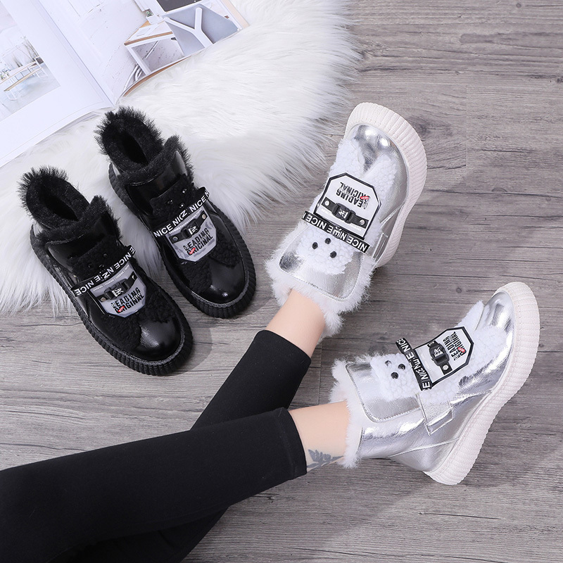 

2021 Plataforma Neve Inverno Tornozelo Rendas-up Prata Lantejoulas Sapatos De Couro Feminino Botas 1yeg, Silver.