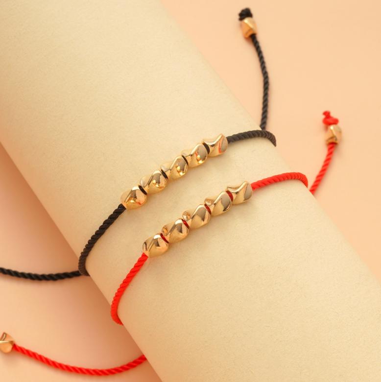 

Creative Simple Copper Bead Bracelet Handmade Woven Rope Adjustable Tassel Bracelet His and Hers Jewelry