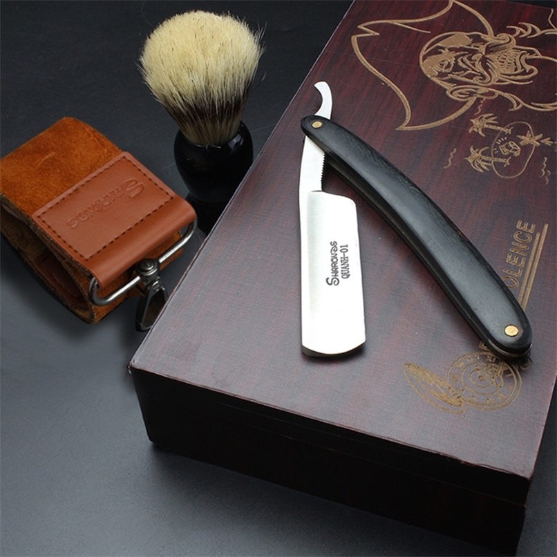 Japan 440c vintage Razor Set brush Men&#039;s Razor Barber Shop Head Shaving Knife Carbon Steel Straight Razor wood Handle 220301-image-760261181