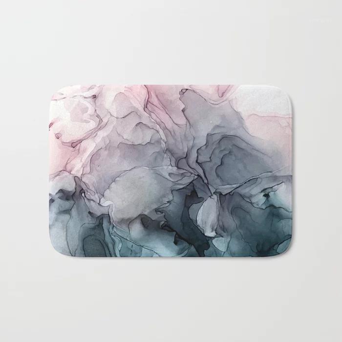 

HOT Bathroom Rugs Blush and Paynes Gray Flowing Abstract Bath Mat Flannel Absorbent Non Slip Doormat Entrance Door Bath Room Mat1