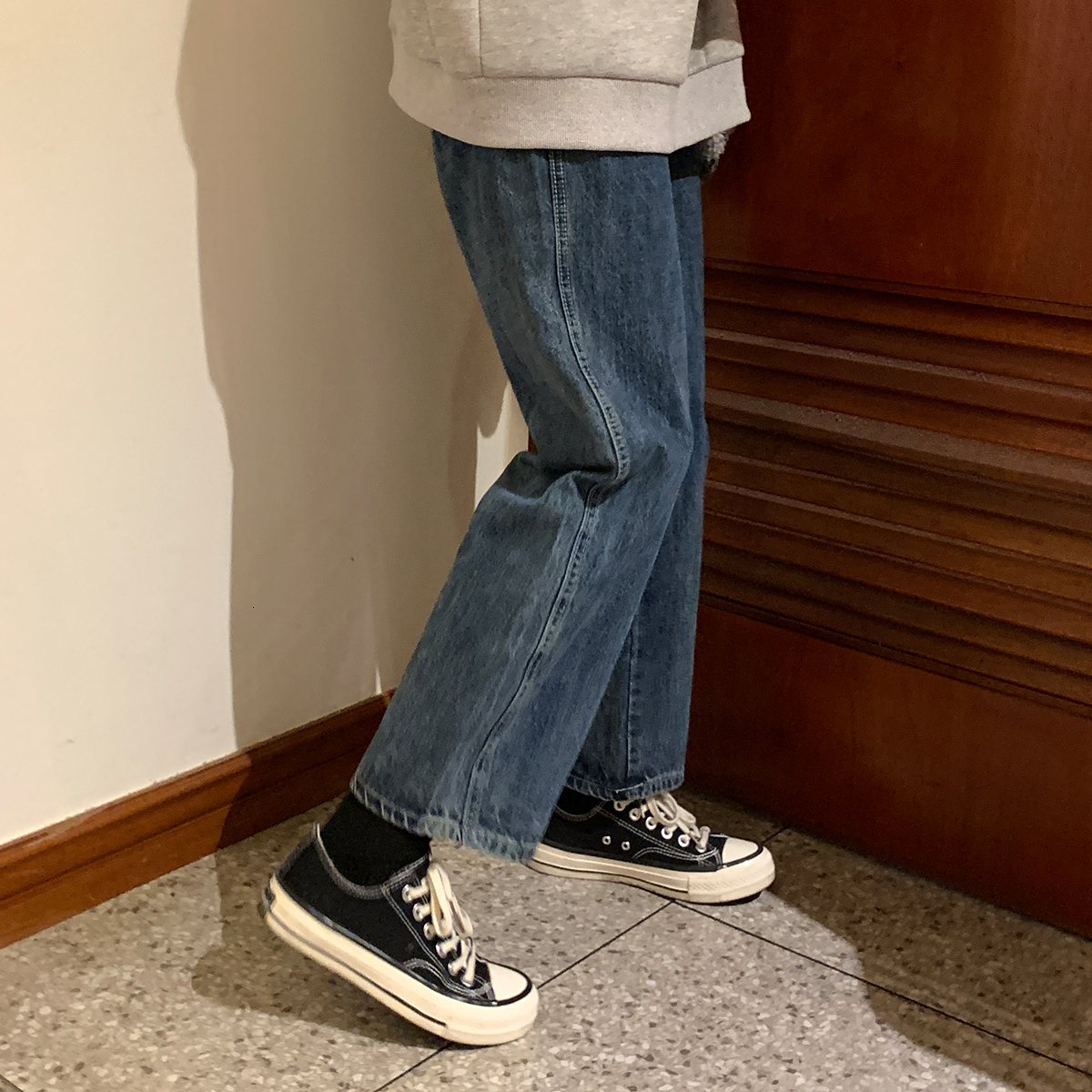 

2021 New Autumn and Winter Dark Students Retro Jeans Kids Loose Pipe 7SN8, Blue