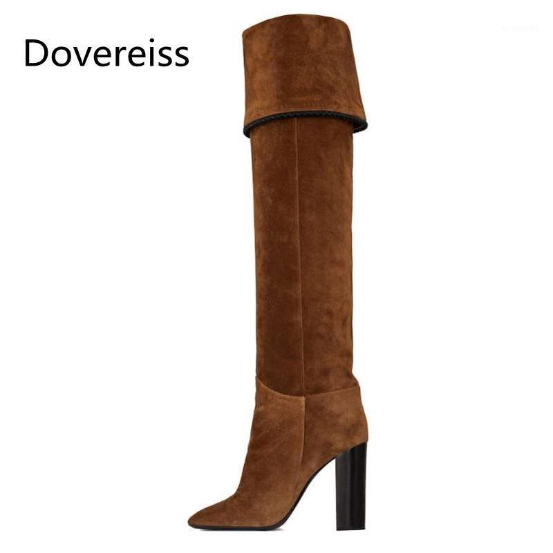 

Dovereiss Fashion shoes for woman Winter Brown Sexy Elegant Ladies Boots Chunky heels Knee High Boots Pointed toe big size 451