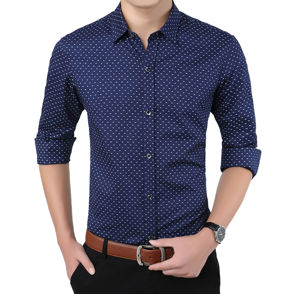

2020 Brand New Men Men's Shirts Long Sleeve Printed Cotton Cultivate Morality Youth Shirt for Male Leisure Shirt, Dark blue