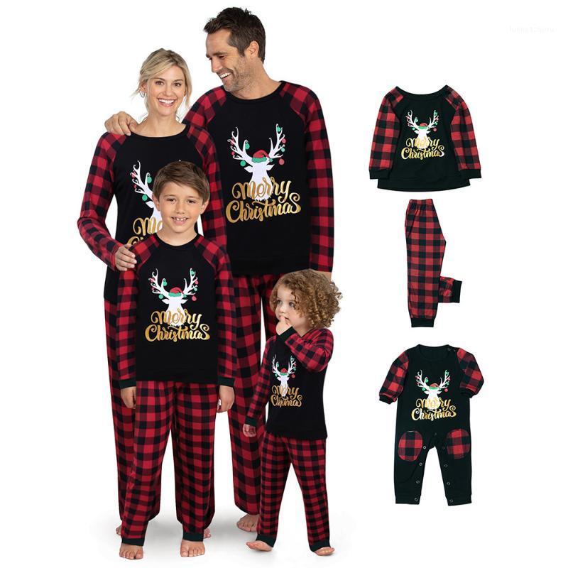 

2020 Europe and the United States explosion models deer plaid print set Christmas home service pajamas parent-child1, Baby