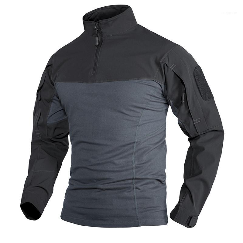 

Plus Size 5XL Men Summer Long Sleeve Crew-Neck Army T-shirts Outdoor Combat Sport Tactical Elastic Top1, Black