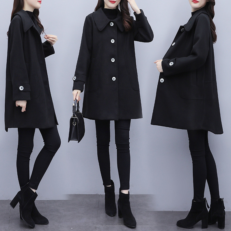 

2021 New Mid-length Autumn and Black Winter Wool Cover Korean Style Wear Thick Women' Coat Z5OL