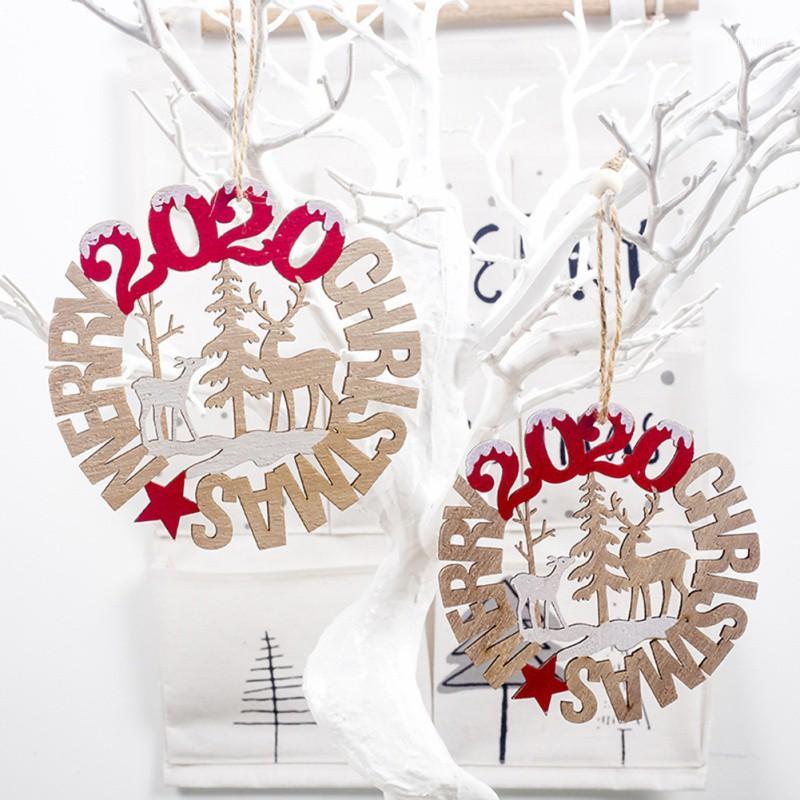 

2PCS 2020 Merry Christmas Wooden Letter Pendant Christmas Charm Decoration Festival Party Supplies1