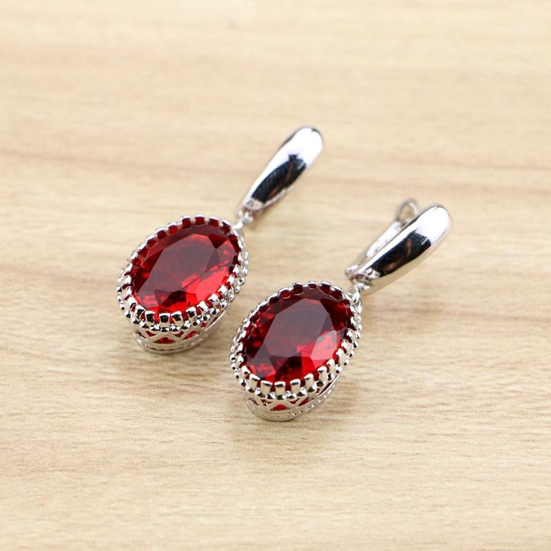 

Oval Red Zircon Jewelry Drop Earrings Silver Color Dangle Earring For Women Free Jewelry Box1