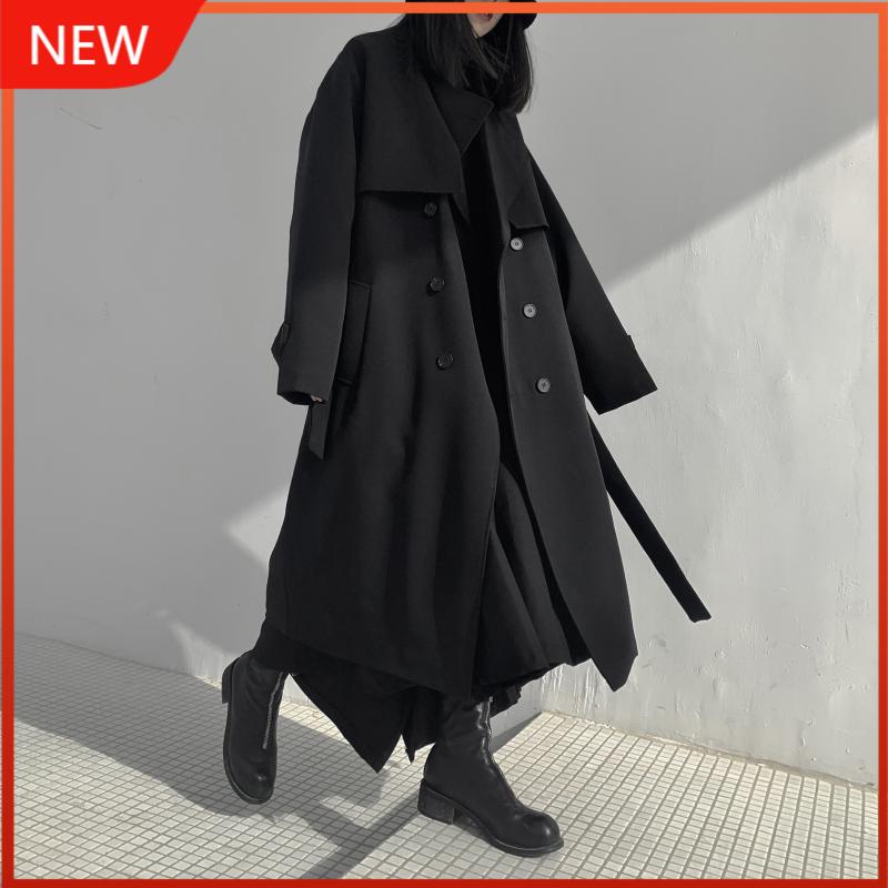 

Winter New Yamamoto Long Quilted Trench Coat Coat Cotton-Padded Jacket Thickened Black Women's Clothing