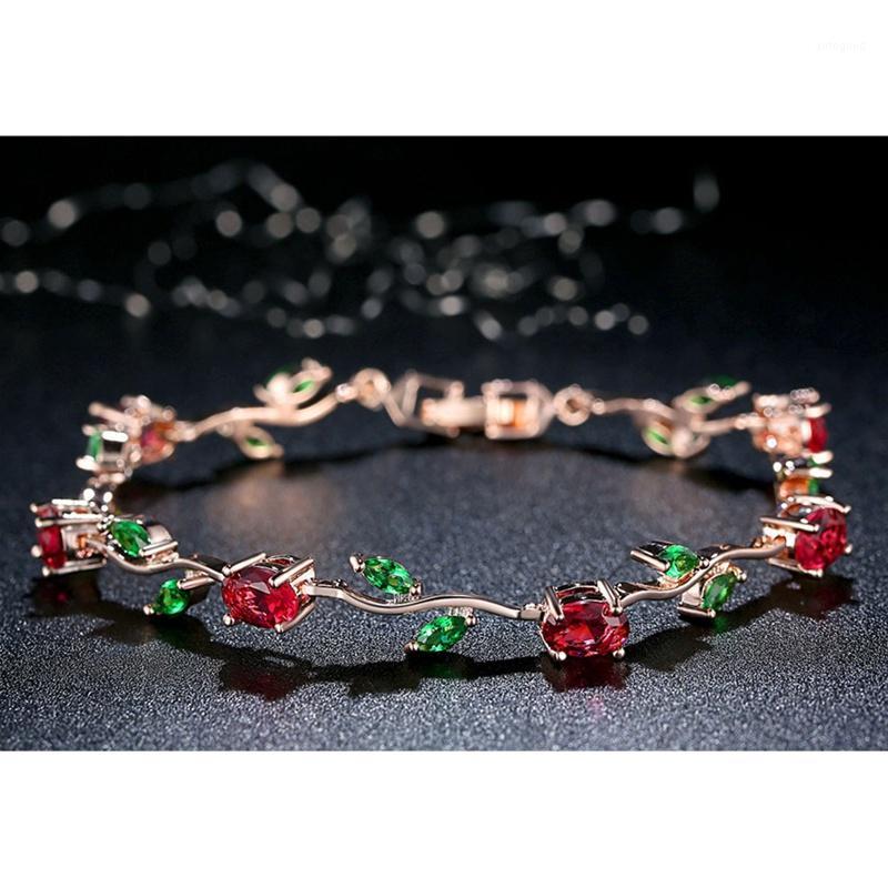 

Charm Bracelets Crystal Red Rose Bracelet Colorful Enamel Classic Leaves Bangles Shining Lovely Women Girls Party Jewelry Gifts1