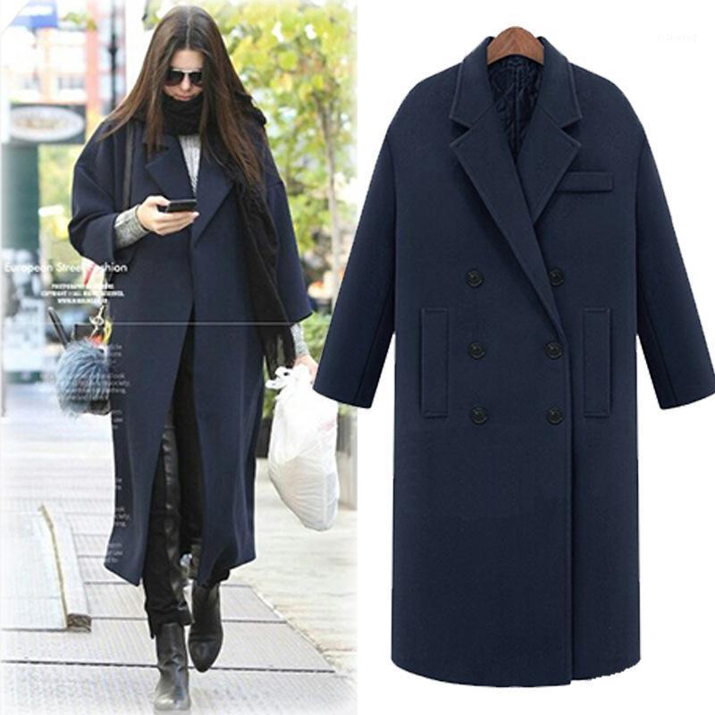 

Women' Wool & Blends 2021 European American Style Self-cultivation Double-breasted Super-long Woolen Coat Large-size Overcoat Blends1, Gray