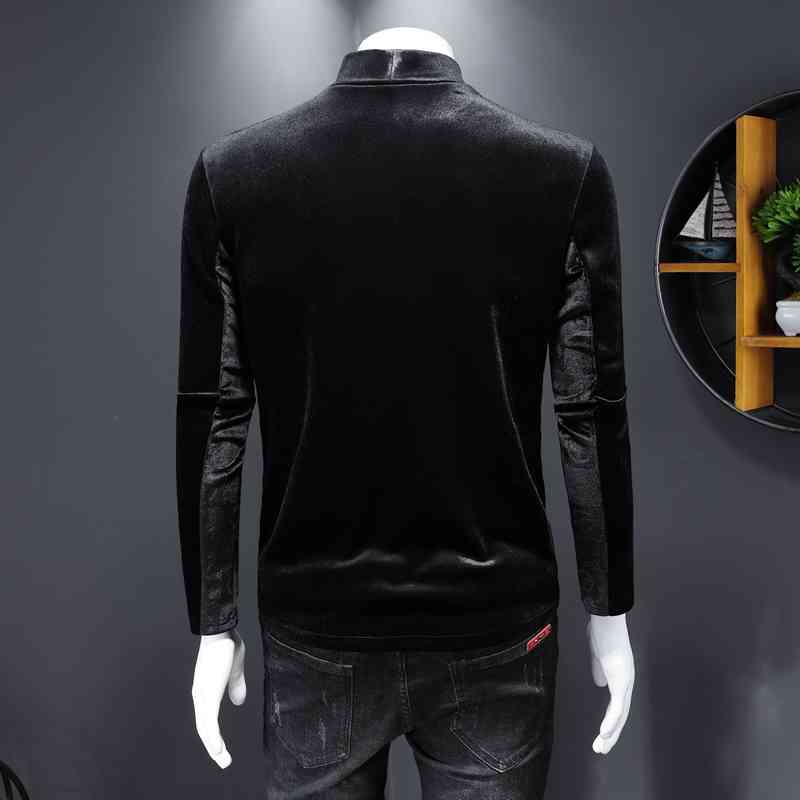 

Men' T-Shirts winter Korean velvet plus thickening bottoming shirt men' long-sleeved T-shirt fashion stitching trend t-shirt 7DB0, Black