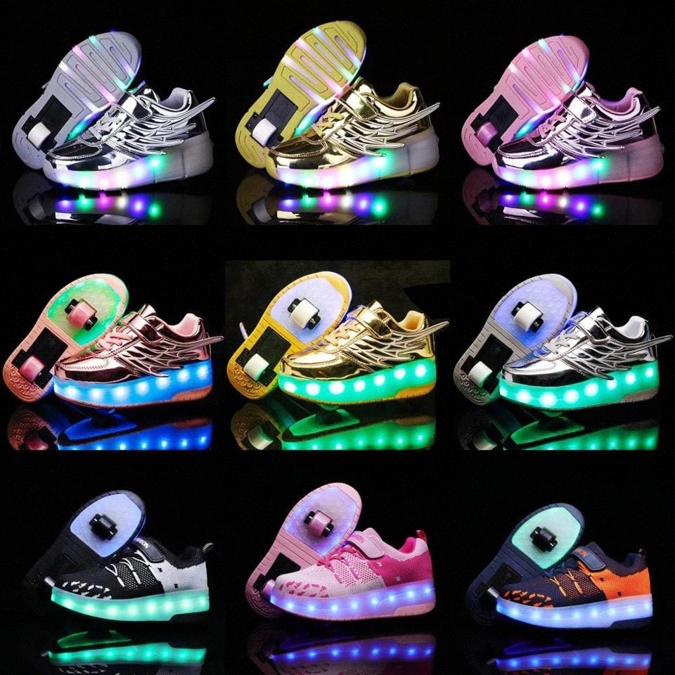 

Two Wheels Luminous Sneakers Blue Pink Led Light Roller Skate Shoes for Children Kids Led Shoes Boys Girls Light Up 28-43 #ak6c