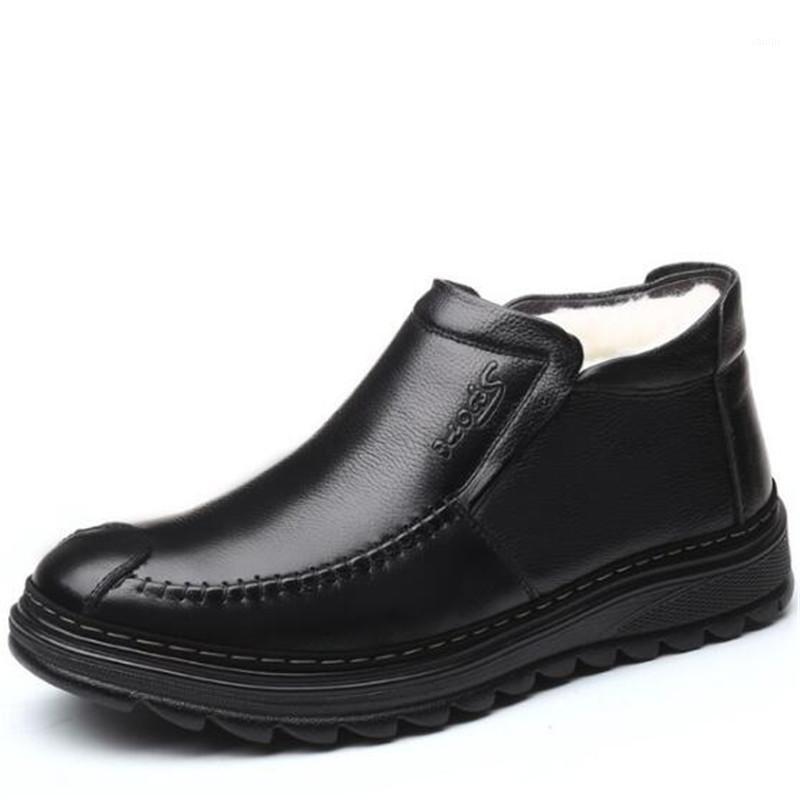 

New Fashion Winter Shoes Dad Warm Shoes Men Boots Genuine Leather Wool Boots Flat Non-slip Casual Men Snow1, Black