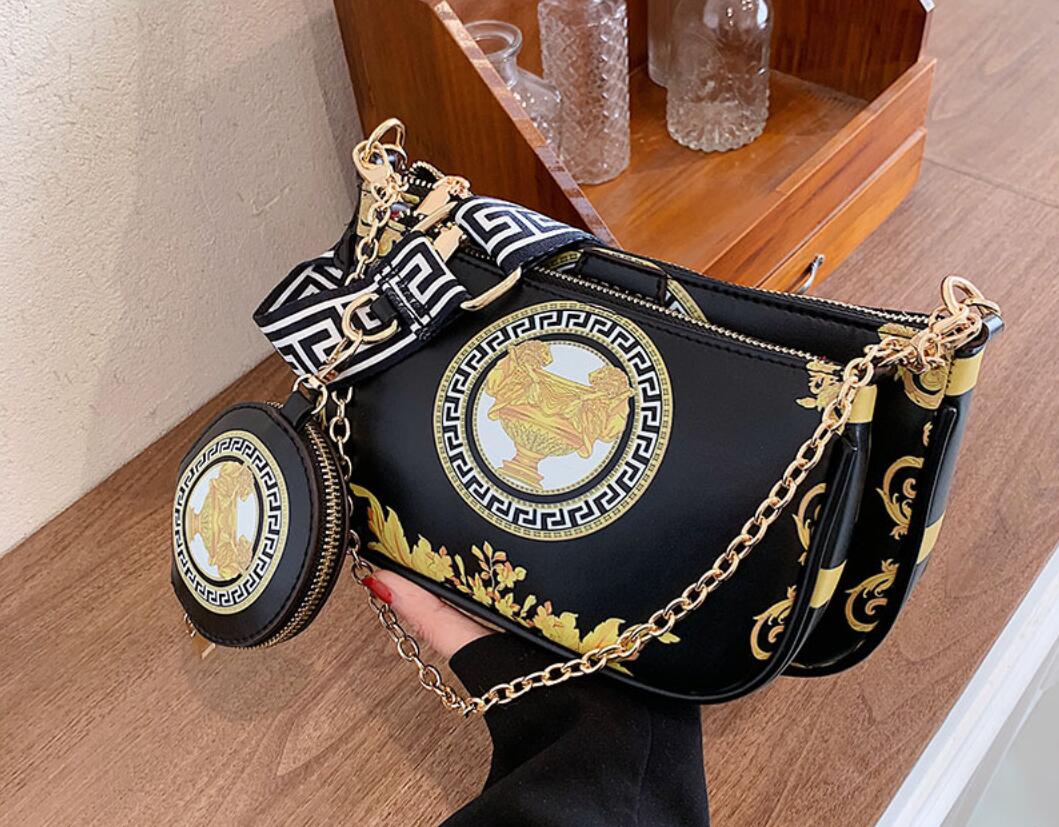 

Foreign trade cross-border new women's bag three-piece set mahjong bag graffiti bag painted one-shoulder messenger chain Evening Bags, W2